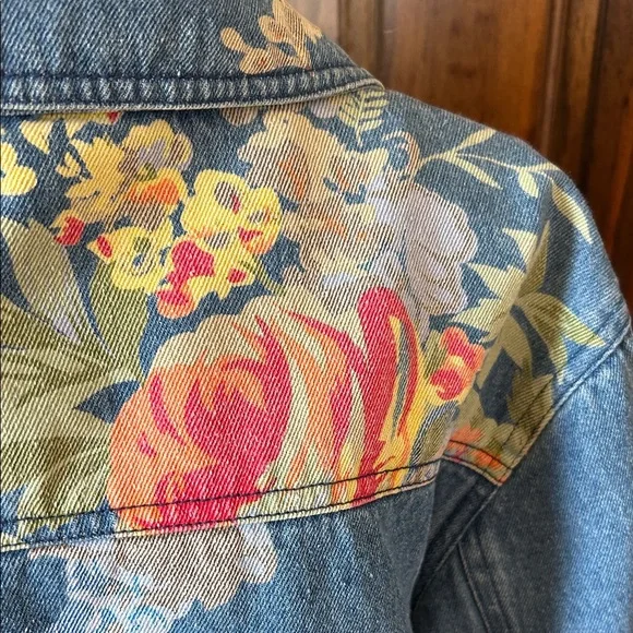 Susan Graver Floral Jean Jacket - Blue and Multicolor - Picture 8 of 8